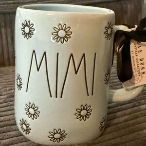 Rae Dunn MIMI Daisy Ceramic Mug - Blue with Black Accents